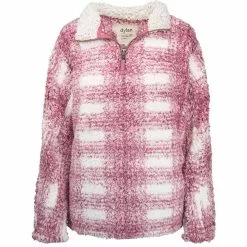 Dylan By True Grit Dylan Patterned Frosty Tipped Pile 1/4 Zip Stadium Pullover Womens