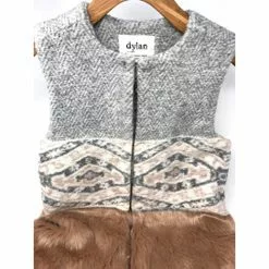 Dylan By True Grit Dylan Heather Melange Tweed Blanket Fur Vest Womens